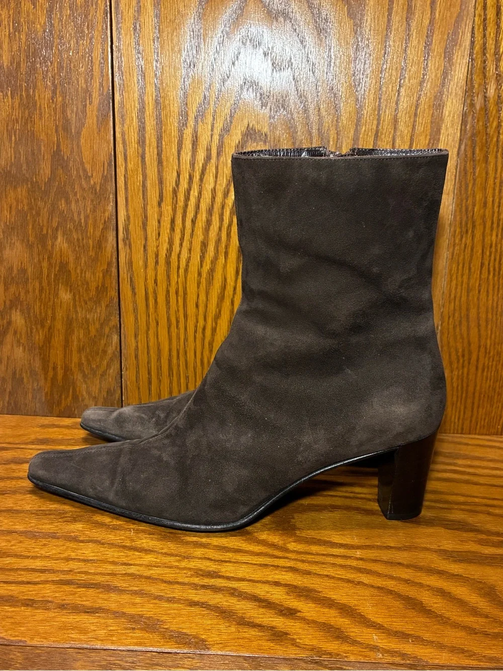 Y2K VTG Aquatalia Italy Made Brown Suede Elongated Square Toe Ankle Boots Sz 9.5